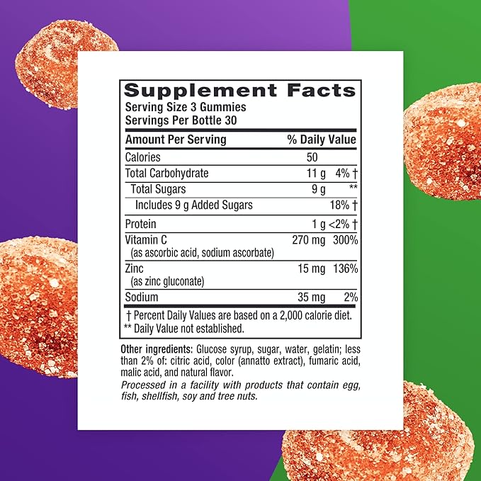 Vitafusion Power Zinc Gummy Vitamins, Strawberry Tangerine Flavored Immune Support (1), 90 Count (Pack of 2)