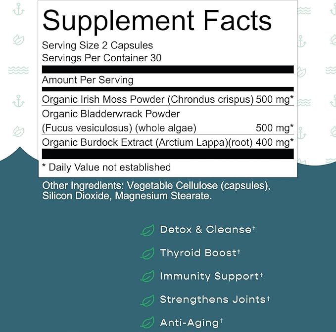 Herbal Vineyards Organic Wildcrafted Vegetable 60 Capsules | 1500MG | Pack of 1 | Irish Sea Moss, Bladderwrack and Burdock Root, Immune Support, Healthy Skin & Energy | Powerful Immunity Booster