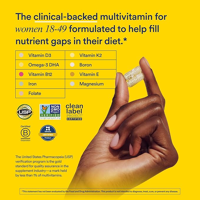Ritual Multivitamin for Women 18+ with Vitamin D3 for Immune Support*, Omega 3 DHA, B12, Iron, Vegan, Gluten Free, Non GMO, USP Verified, 30 Day Supply, 60 Capsules