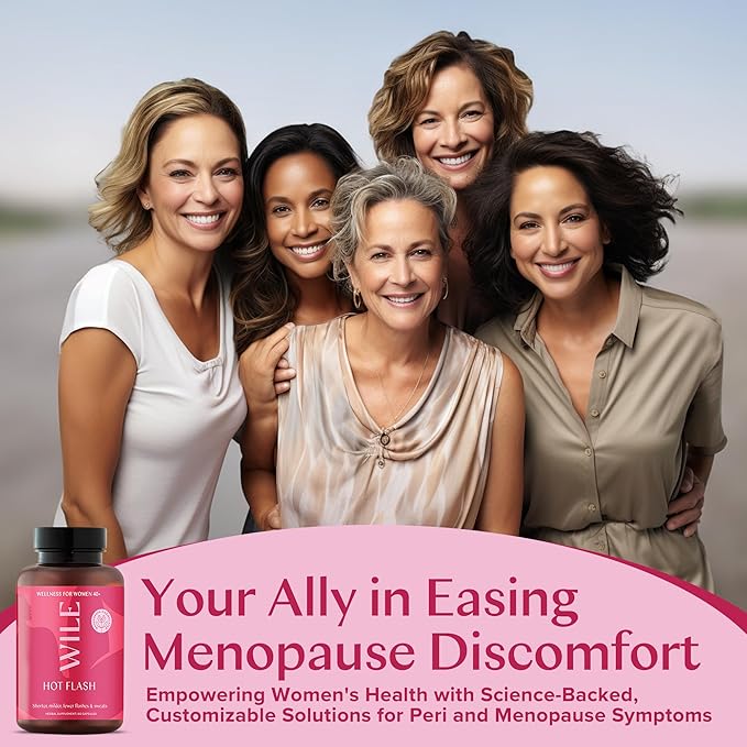 WILE Menopause and Perimenopause Supplements for Women - Hot Flashes and Night Sweats Relief with Kudzu Root - Premenopause Support for Stress, Hot Flash, Hormone Balance & Restful Sleep, 30 Servings