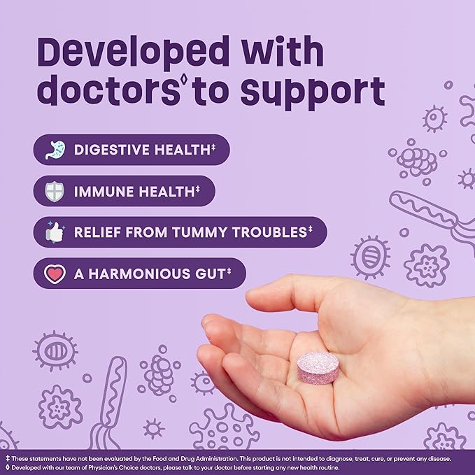 Physician's CHOICE Probiotics for Kids - 7 Diverse Strains, Organic Prebiotics, Vitamins & Minerals - Clinically Studied L. Rhamnosus GG - Immune & Digestive Support - No Sugar or Artificial Dyes