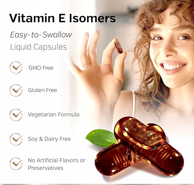 Sunergetic Premium Annatto Tocotrienol Supplement – with DeltaGold – Tocotrienols Vitamin E 300 mg – Supports Liver, Immune & Heart Health - Delta + Gamma Tocotrienols (30 Liquid Capsules)