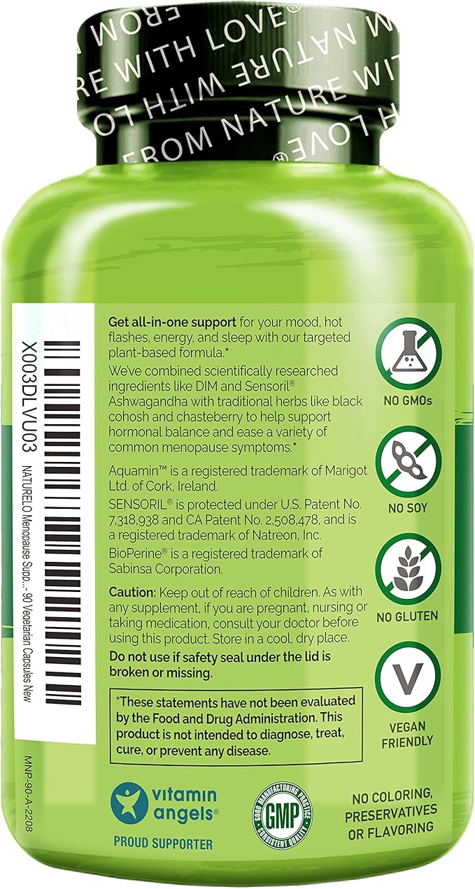 NATURELO Menopause Supplements for Women, Herbal Blend with Black Cohosh for Menopause Hot Flashes Advanced Estrogen Multi-Symptom Formula 90 Capsules