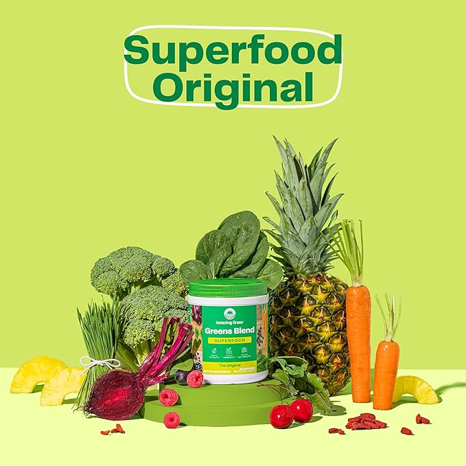 Amazing Grass Greens Superfood Powder: Greens Powder with Digestive Enzymes & Probiotics, Organic Spirulina, Chlorella, and Beet Root Powder, Original, 60 Servings