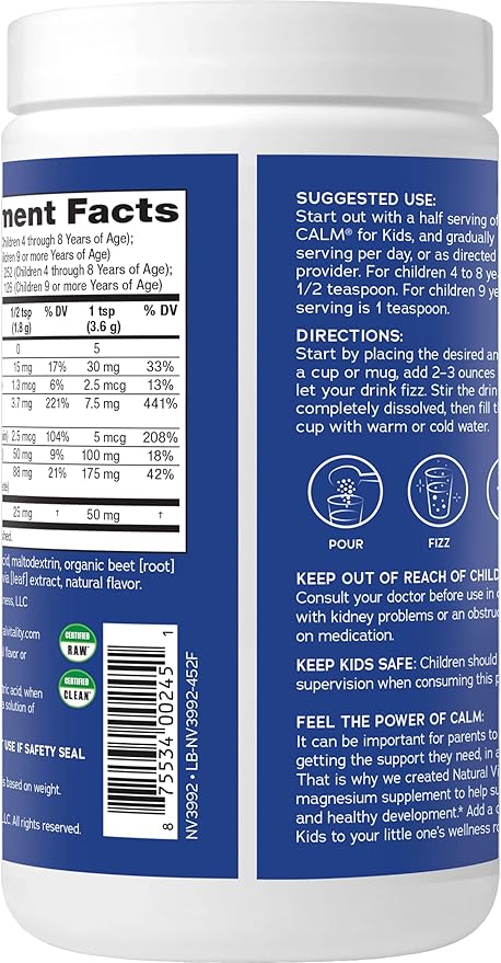 Natural Vitality Calm Sleep, Magnesium Citrate, Sleep Aid Drink Mix, GABA, Sleep Aid, Vegan, Gluten Free & Non-GMO, Mixed Berry Flavored, 16 oz.