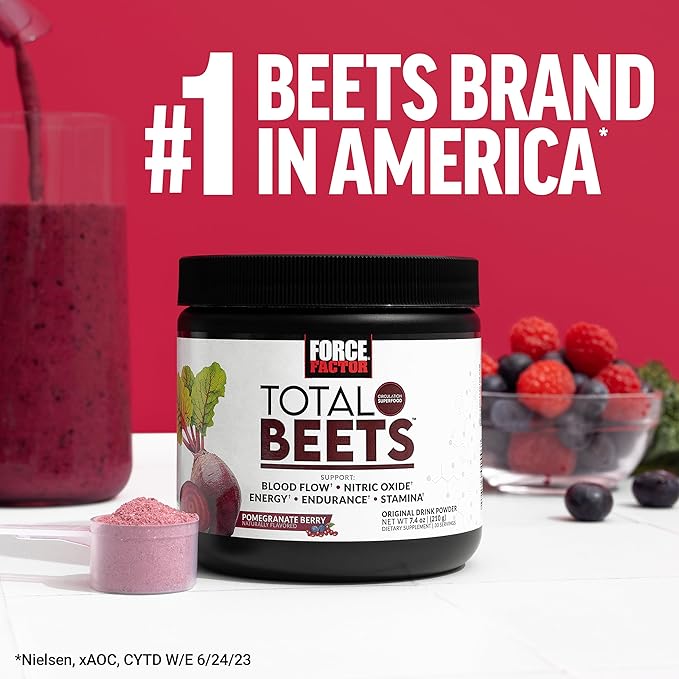 Force Factor Total Beets Nitric Oxide Supplement with Beet Root Powder, Nitrates, Grapeseed Extract for Circulation, Cardiovascular, Heart Health, 240 Tablets, 2 Pack