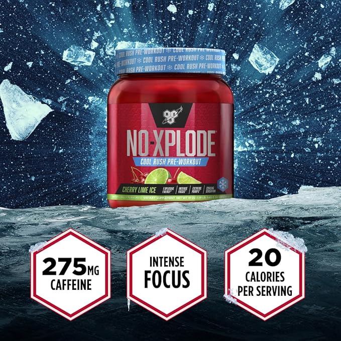 BSN N.O.-XPLODE Cool Rush Pre Workout Powder, Preworkout Energy Supplement for Men and Women with Creatine and Beta-Alanine, New Flavor: Cherry Lime Ice, 30 Servings