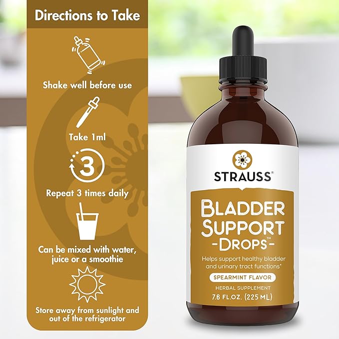 Strauss Naturals Bladder Support Drops Natural Supplements for Urinary System Support, Gluten-Free, Soy-Free, and Non-GMO, 7.6 fl oz.