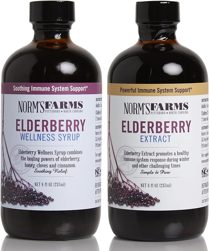 Norm's Farms Black Elderberry Wellness Syrup and Black Elderberry Extract - Natural Immune Support - 2 8 Oz. Containers