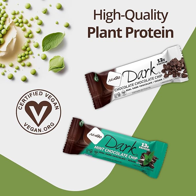 NuGo Dark Variety - Mint Chocolate Chip 12 Bars & Chocolate Chocolate Chip 12 Bars, 12-13g Protein Bar, Vegan, Gluten Free, Non-GMO, Kosher Pareve, 24 Count