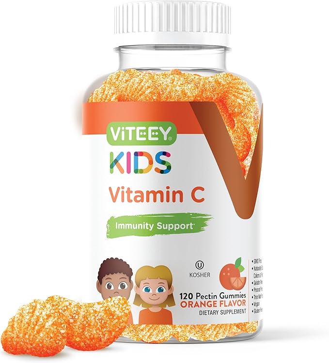 Kids Vitamin C Gummies - Immune Support for Kids, Toddlers, & Teens - Vegan, Gelatin Free, Gluten Free, GMO Free - Tasty Chewable Orange Flavored Kids Immunity Gummy