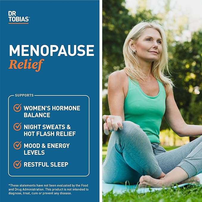 Dr. Tobias Menopause Relief with Black Cohosh, Soy Isoflavones, Don Quai, Hot Flash & Night Sweats Relief for Women, Non-GMO Menopause Supplements for Women, 60 Capsules, 30 Servings