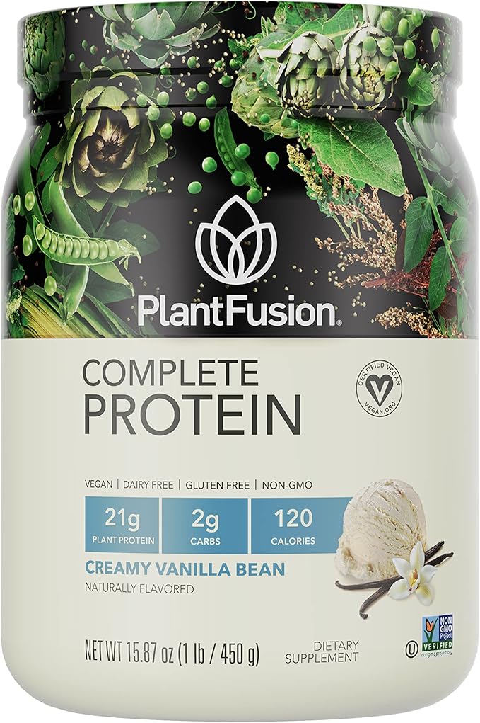 PlantFusion Complete Vegan Protein Powder - Plant Based Protein Powder With BCAAs, Digestive Enzymes and Pea Protein - Keto, Gluten Free, Soy Free, Non-Dairy, No Sugar, Non-GMO - Vanilla Bean 1 lb