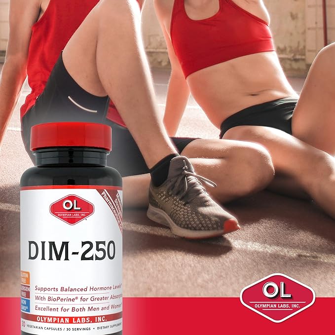 Olympian Labs DIM Supplement 250mg - DIM Diindolylmethane Plus BioPerine 30 Capsule Supply of DIM for Estrogen Balance, Hormone Menopause Relief, Acne Treatment, PCOS, Bodybuilding