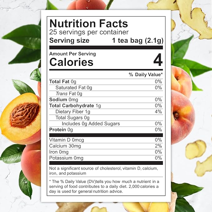 Total Tea SIimming Detox Tea Caffeine Free - 25 Day Detox Tea - Herbal SIim Tea with Chamomile, Hibiscus Tea & Ginger Root for Colon Cleanse – Natural Herbal Ginger & Peach Tea for Digestive Health (25-Pack, Ginger & Peach)