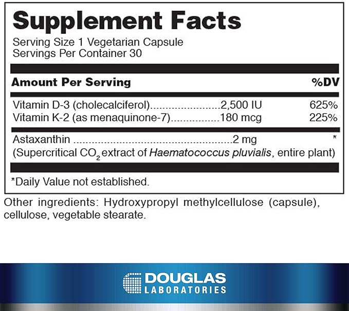 Douglas Laboratories K2-D3 with Astaxanthin - Antioxidant Support for Bones, Immune Function & Vascular Health* - With Menaquinone-7 & D Vitamin - 30 Vegetarian Capsules