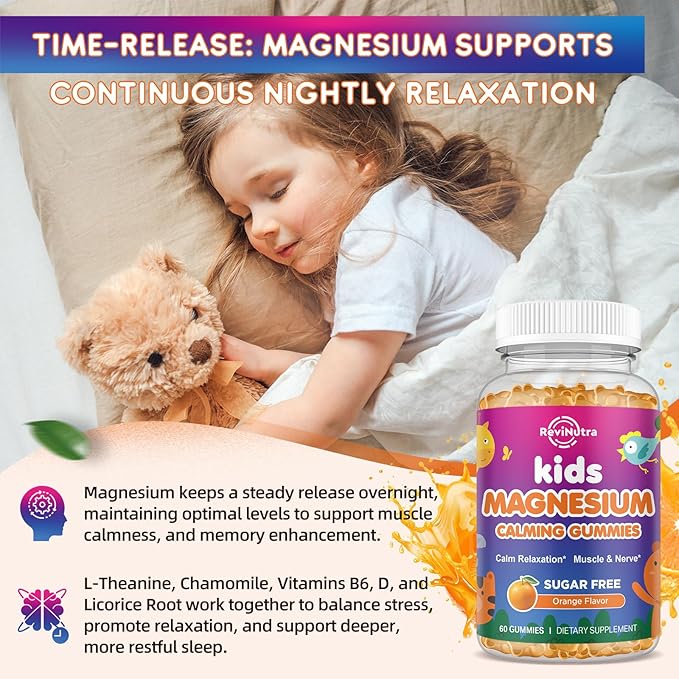 Calm Magnesium Gummies for Kids - Magnesium Glycinate, L-Threonate Supplement for Sleep, Brain, Immune & Bone Health - Great Tasting Magnesium Gummies for Adults & Kids - Vegan Sugar Free Orange 60ct