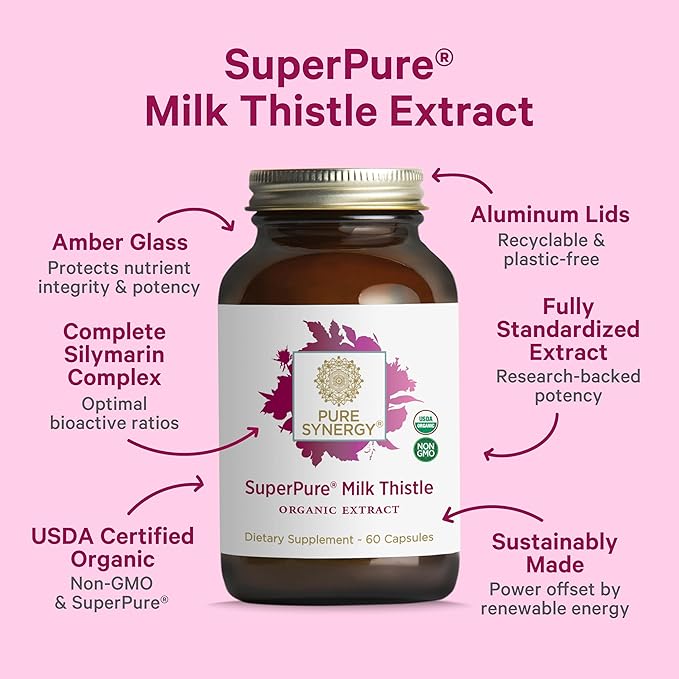 PURE SYNERGY SuperPure Milk Thistle Extract | Liver Detox and Cleanse Supplement | Organic Milk Thistle Extract with Silymarin | for Healthy Liver Support (60 Capsules)