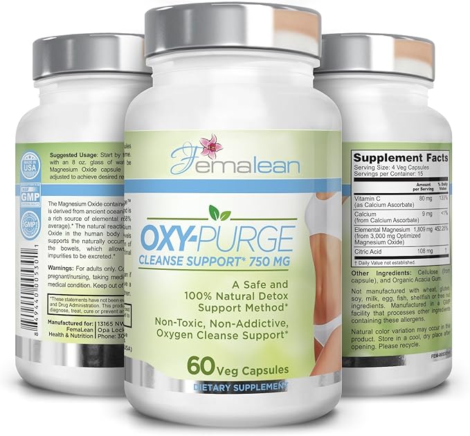 Oxy-Purge 750 mg 60 Vcaps - Natural Magnesium Oxide Oxygen Based Colon Cleanse Gentle Laxative Supports Healthy Digestive Tract Regularity