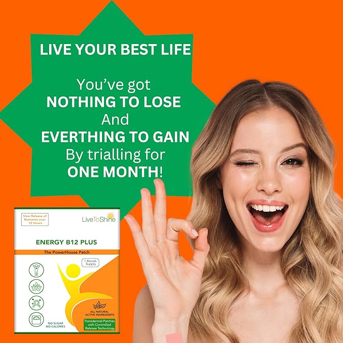 Live To Shine B12 Energy Plus Topical Patch - Energy and Focus Support for Women and Men - 30-Day Supply - USA Made