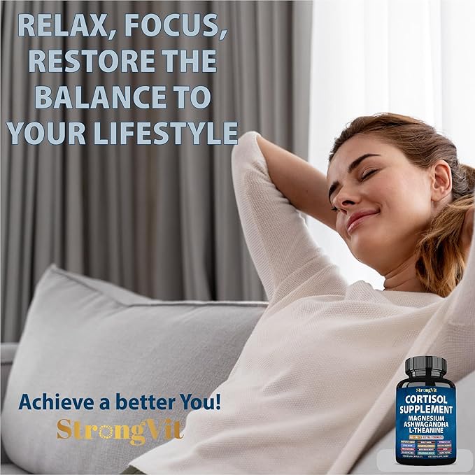 Cortisol Supplements for Women and Men with Magnesium, Ashwagandha & L-Theanine. High Cortisol Reducer, Manager, Detox, Lower and Control. Sleep Support & Stress Relief, USA (120 Capsules)