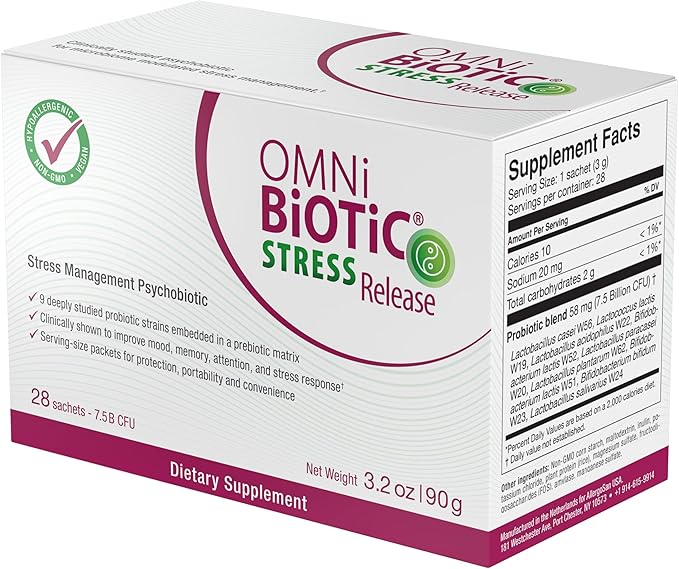Stress Release - Clinically Tested Probiotic for Stress Management & Gut-Brain Axis Support - Stress Probiotic and Mood Probiotic - Vegan, Non-GMO (28 Daily Packets)