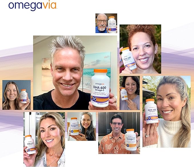 OmegaVia DHA 600 mg, Ultra Pure Omega-3 DHA Supplements for Brain and Eyes, DHA Prenatal Vitamins for Women, Burpless Fish Oil Omega 3, IFOS Tested, 120 Softgels