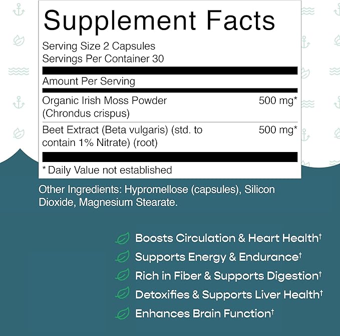 Herbal Vineyards Organic Wildcrafted Sea Moss and Beetroot 60 Capsules | Immune Support, Digestive Health & Improved Energy | Vegan Friendly | Non-GMO | Ethically Sourced