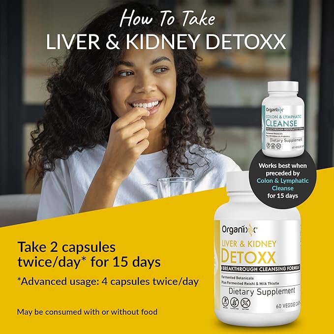 Organixx Kidney & Liver Support Cleanse Supplement, Milk Thistle Reishi Herbal Formula For Digestive Health, Kidney & Liver Health, Sleep & Energy Support, Gluten Free, Non GMO, 60 Vegetarian Capsules