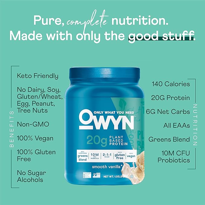 OWYN Only What You Need Plant-Based Protein Powder, Smooth Vanilla, 1.05 lbs