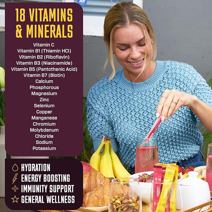 KEY NUTRIENTS 40 Pack Multivitamin Hydration Packets for Recovery - 5 Delicious Flavors - Electrolytes Powder Packets No Sugar - No Calories, Gluten Free, Keto - 40 Servings - Made in USA