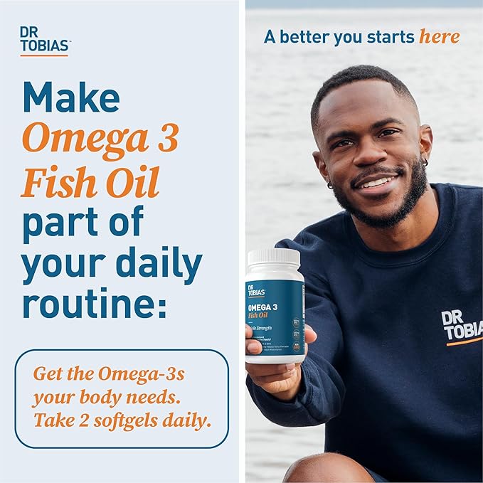 Dr. Tobias Omega 3 Fish Oil, 2000mg Triple Strength with 800mg EPA 600mg DHA Per Serving, Fish Oil Omega 3 Supplements for Heart, Brain & Immune Support, 60 Softgels, 30 Servings