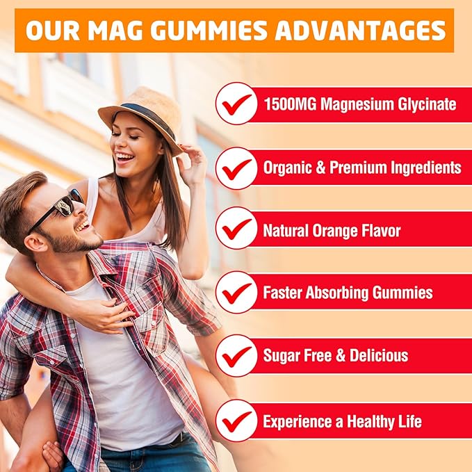 Magnesium Glycinate Gummies 1500mg - Sugar Free Magnesium Gummies for Women & Men, with L-Theanine, Ashwaganha, for Energy, Rest* & Muscle, Shelf Stable,60 Magnesium Gummies for Kids
