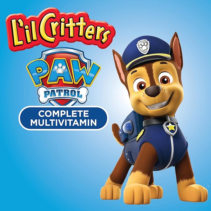 L’il Critters Paw Patrol Gummy Vites Daily Gummy Multivitamin for Kids, Vitamin C, D3 for Immune Support Cherry, Orange and Blueberry Flavors, 190 Gummies