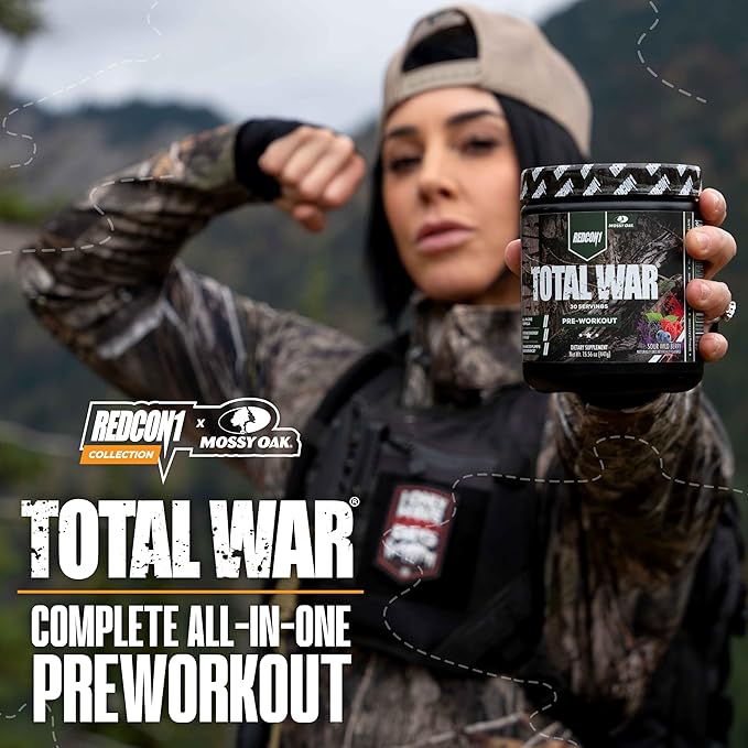 REDCON1 x Mossy Oak Total War Pre Workout Powder, Sour Wild Berry - Beta Alanine + Citrulline Malate Keto Friendly, Fast-Acting Preworkout for Men & Women with 320mg of Caffeine (30 Servings)
