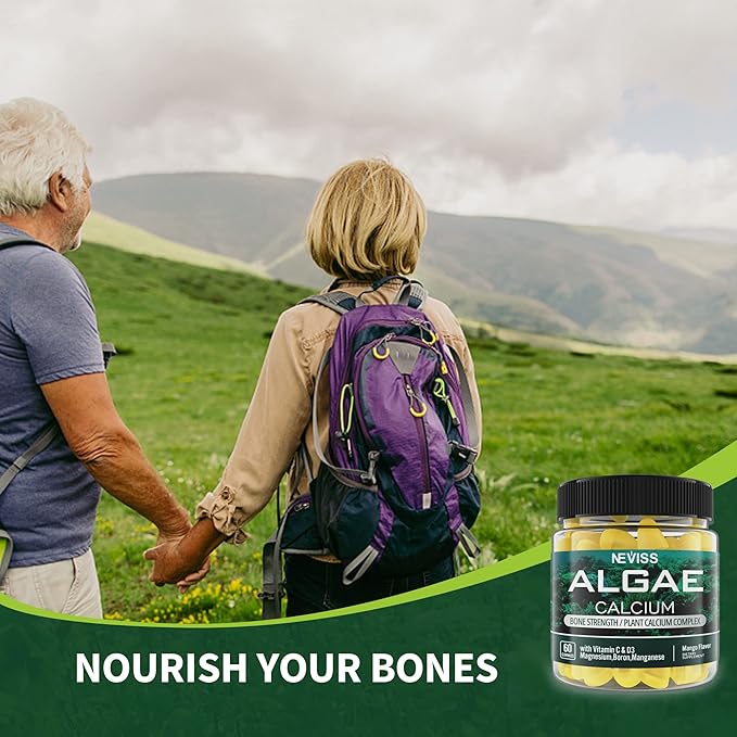 (2 Pack) Algae Calcium Gummies 600mg with Vitamin D3, C, Magnesium, Boron, Manganese, Plant-Based Calcium Supplement for Bone Health & Strength, Minerals Complex, Gentle Digestion, Sugar Free, Vegan