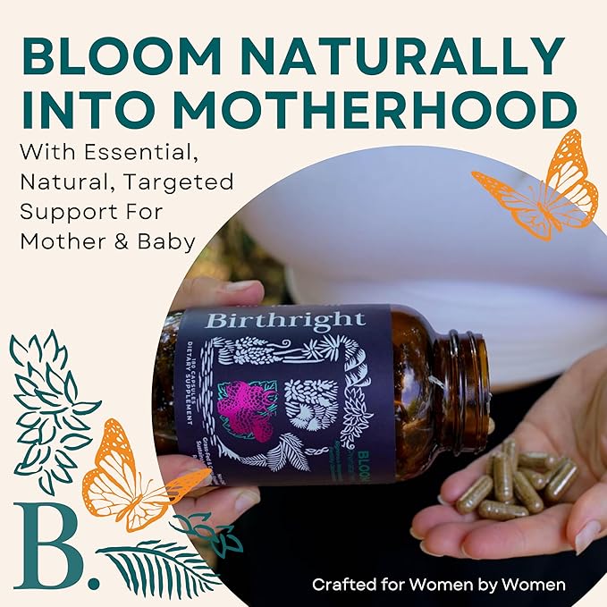 Birthright Complete Prenatal Supplement for Fetal Development… Folate, Choline + DHA, from Grass Fed Liver, Fish Eggs, Colostrum, Bone Marrow, with All Natural Herbal Blend Bloom