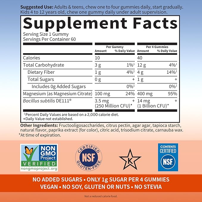 Garden of Life Dr Formulated Magnesium Citrate Supplement with Prebiotics & Probiotics for Stress, Sleep & Recovery – Vegan, Gluten Free, Kosher, Non-GMO, No Added Sugars – 60 Gummies