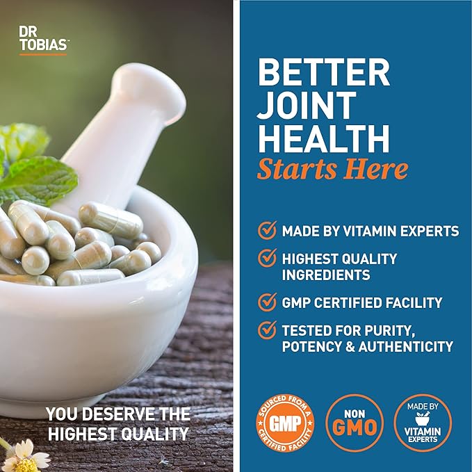 Dr. Tobias Joint Support Supplement with Glucosamine Chondroitin MSM, Supports Connective Tissue, Function & Flexibility, Extra Strength Joint Supplements for Men & Women, 240 Capsules