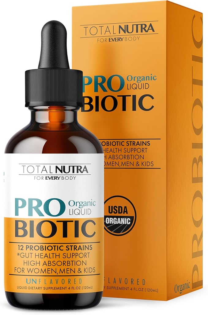 Liquid Probiotic for Women, Men, Kids, Toddler Probiotic: USDA Organic Probiotics, Vegan Probiotic Liquid & Alfalfa Blend + Acidophilus for Gut Health, Dairy Gluten Sugar Free, Non-GMO Oral Probiotics
