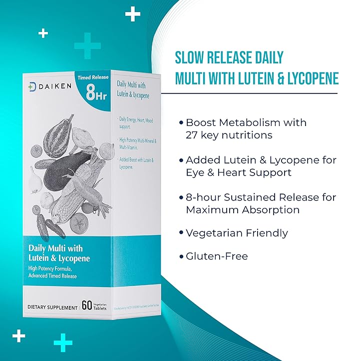 DAIKEN 27 Full Spectrum Mini Multivitamin with Lutein, Lycopene & Folic Acid, Time Released Multivitamin for Women & Men, Vegan & Easy to Swallow, 60 Mini Vitamins Tablets