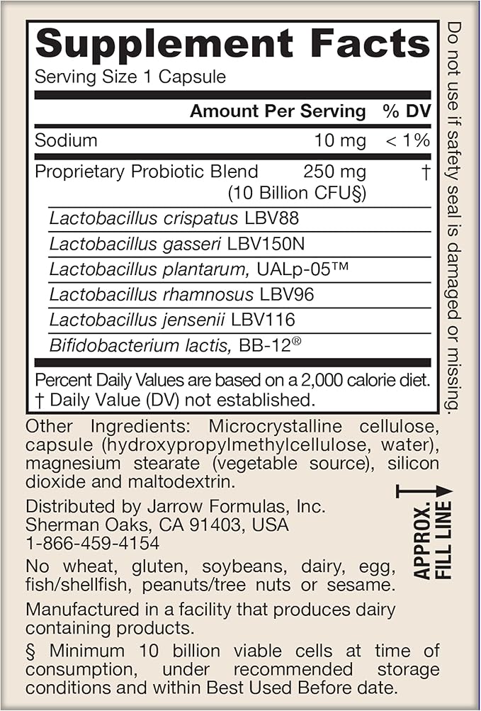 Jarrow Formulas Fem-Dophilus Advanced Probiotics 10 Billion CFU with 6 Science-Backed Strains, for Vaginal, Urinary Tract, Digestive, and Immune Support, 30 Veggie Capsules, Shelf-Stable, Pack of 12