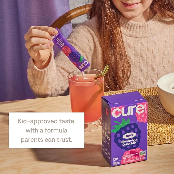 Cure Hydration - Kids Electrolyte Drink Mix | Plant-Based Pediatrician Formulated Rehydration | No Added Sugar, Non-GMO, Gluten-Free, No Artificial Flavors, FSA & HSA | 15 Packets - Variety Pack