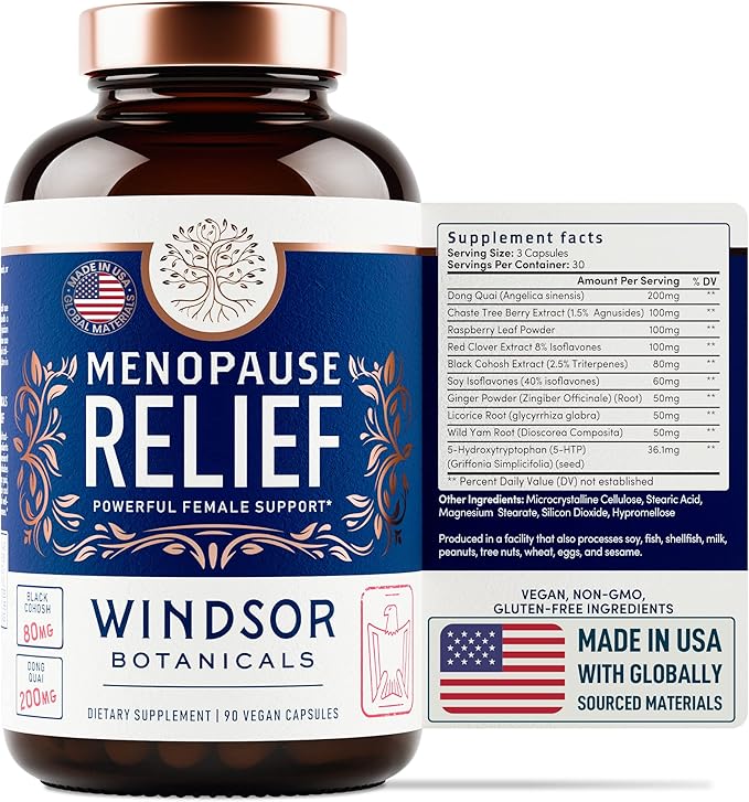 Menopause Supplements for Women - 5-HTP, Dong Quai, Black Cohosh for Menopause Hot Flashes, Night Sweats Relief Support - Womens Pre Meno Premenopausal Perimenopause Supplement - 90 Caps