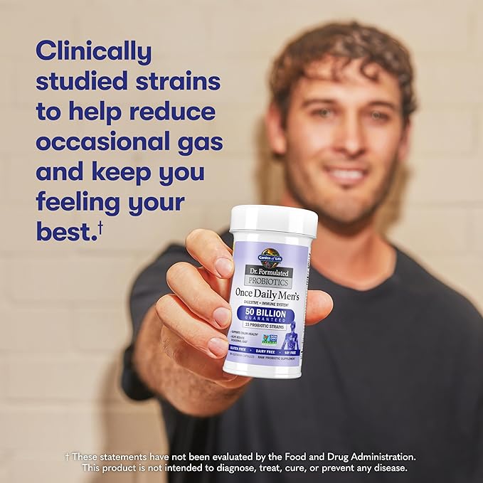 Garden of Life Probiotics for Men Dr Formulated 50 Billion CFU 15 Probiotics for Digestive Health + Organic Prebiotic Fiber for Colon & Immune Support, Daily Gas Relief, Shelf Stable, 30 Capsules