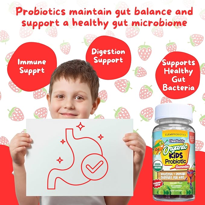 Kids Probiotics Gummies – Daycare Formulated Immunity Gummies - Immune System Boost & Improved Regularity - Plant-based Organic, 2.5 Billion CFU - DE111 Bacillus Subtilis - Strawberry – 1 Month Supply