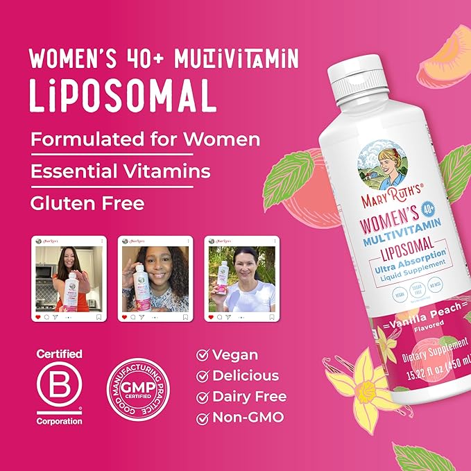 MaryRuth Organics Multivitamin for Women 40+, Womens Multivitamin Liposomal, Immune Support Supplement, Energy Supplements & Sleep Aid, Vegan, Sugar Free, Non-GMO, 15.22 Fl Oz