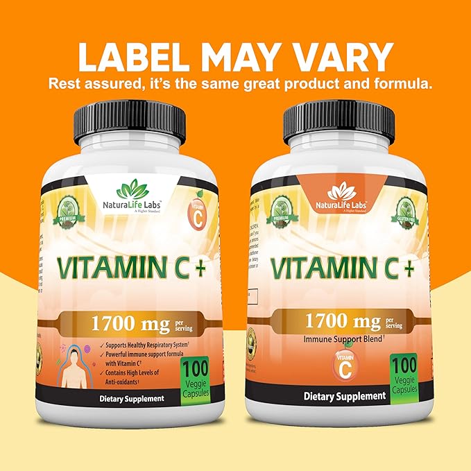 NaturaLife Labs A Higher Standard Vitamin C 1,700 MG with Vitamin D3, Zinc, Elderberry, Ginger Root - Maximum Strength Multi System Immune Support- 100 Veggie Capsules