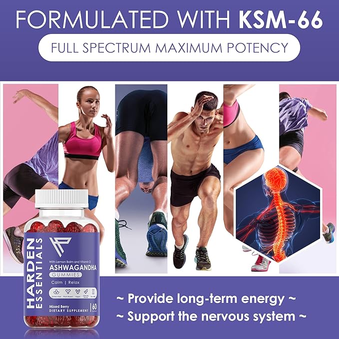 KSM-66 Ashwagandha Gummies w/Lemon Balm & Vitamin D (Max Strength 750mg per Gummy) - Herbal Vegan & Gluten Free - Calm Mood Relaxation - Support Stress - Gummies for Adults Kids Women Men (60 Count)