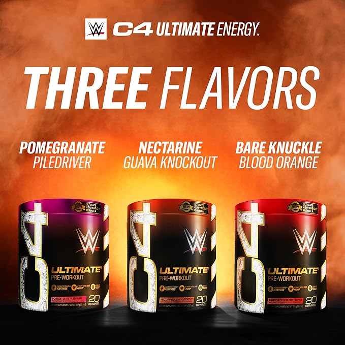 Cellucor C4 Ultimate x WWE Pre Workout Powder Nectarine Guava Knockout - Sugar Free Preworkout Energy Supplement for Men & Women - 300mg Caffeine + 3.2g Beta Alanine + Patented Creatines - 20 Servings